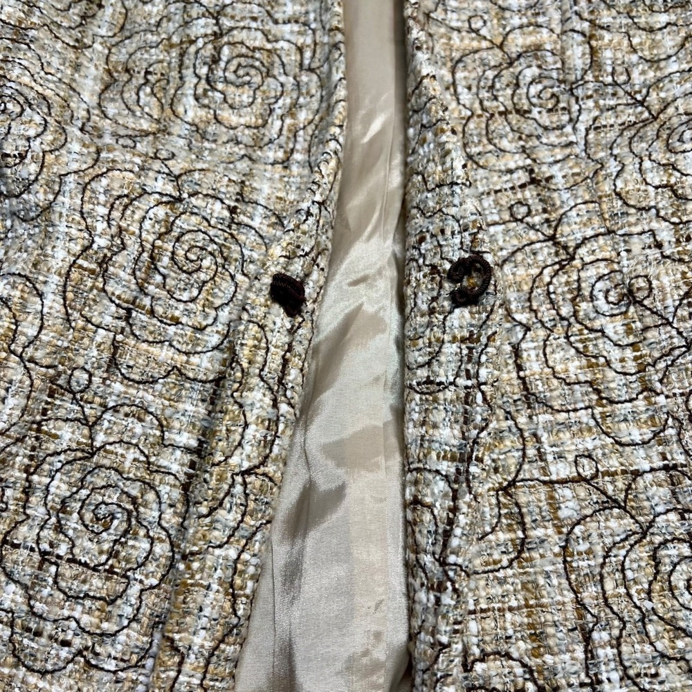Vintage Neiman Marcus Exclusive Floral Tweed Duster Coat Gold Brown Silk Mix 10 - Picture 5 of 15